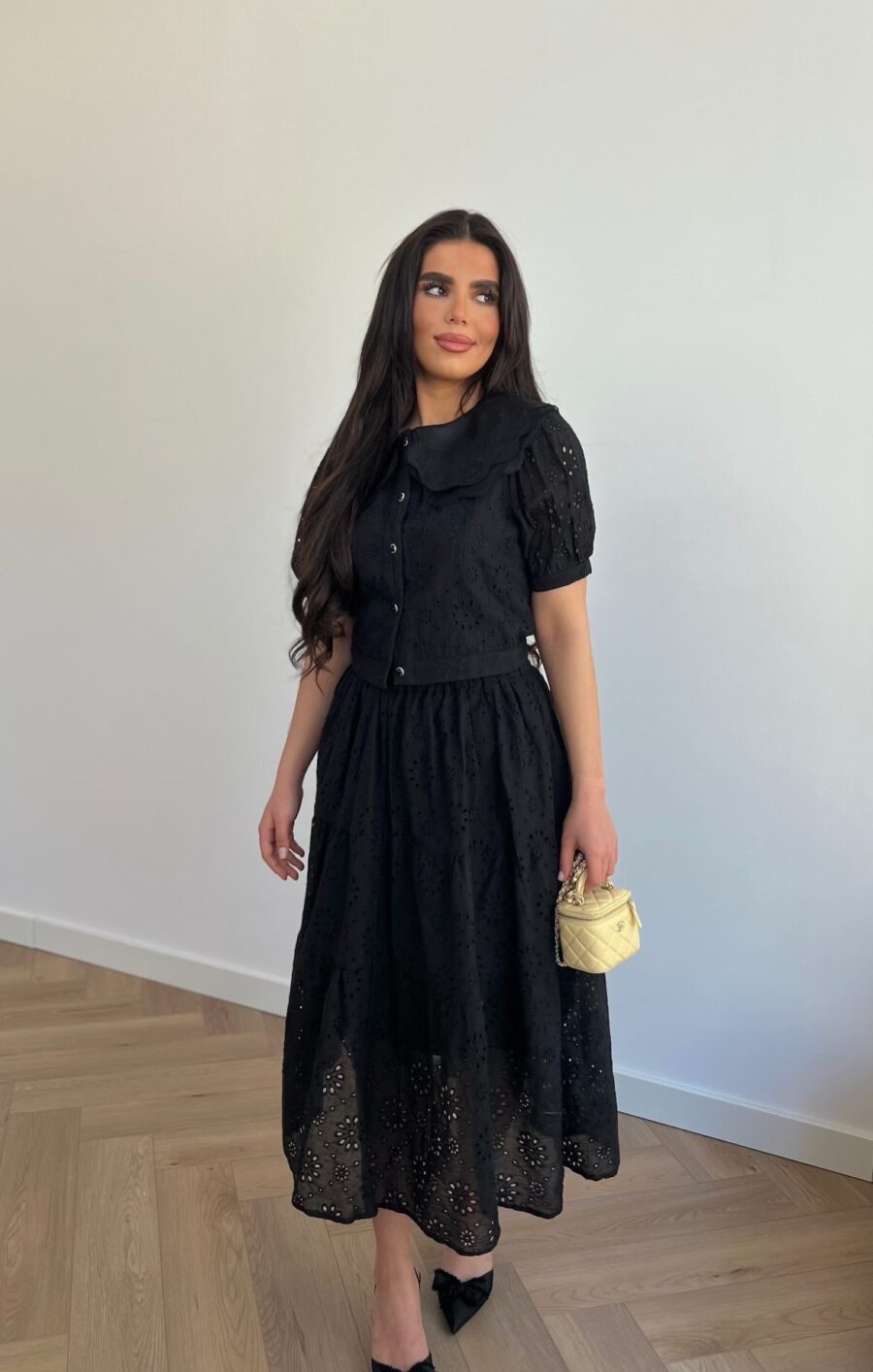 Cindy black cotton skirt set