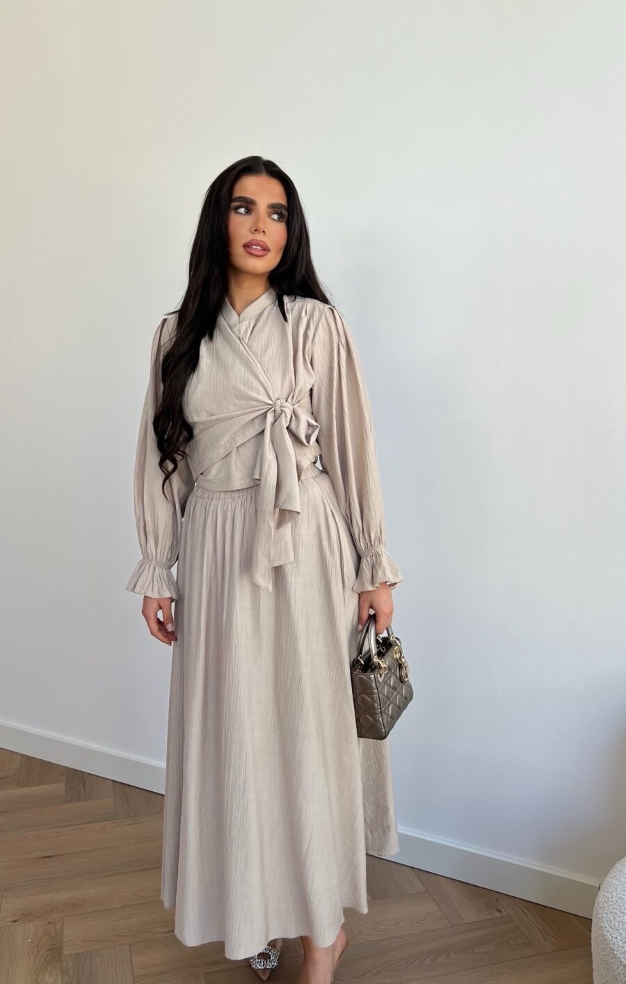 Adorafleur wrap skirt set beige