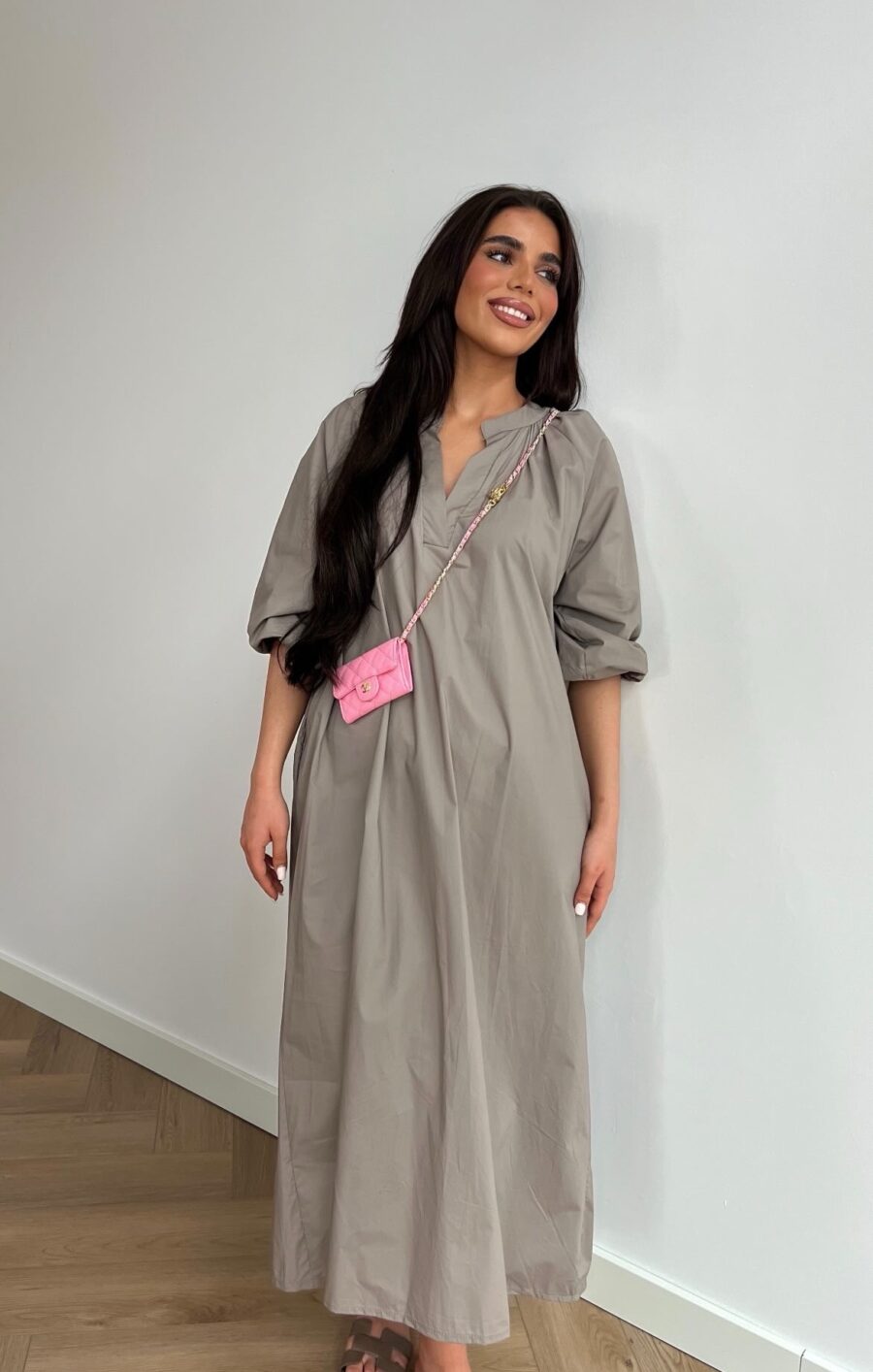 Cotton poplin dress taupe