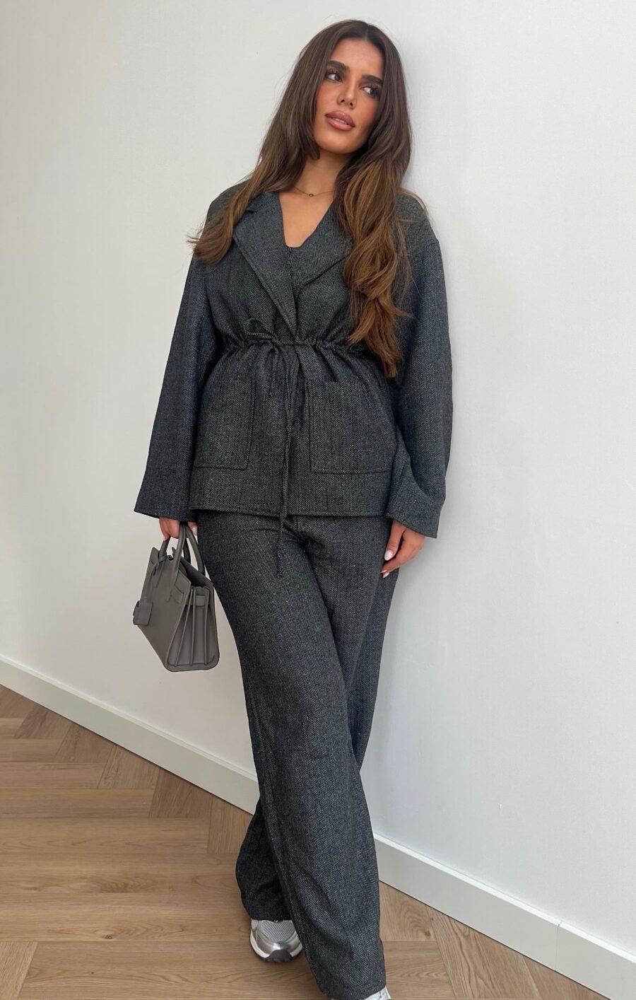 Fitted blazer set antraciet