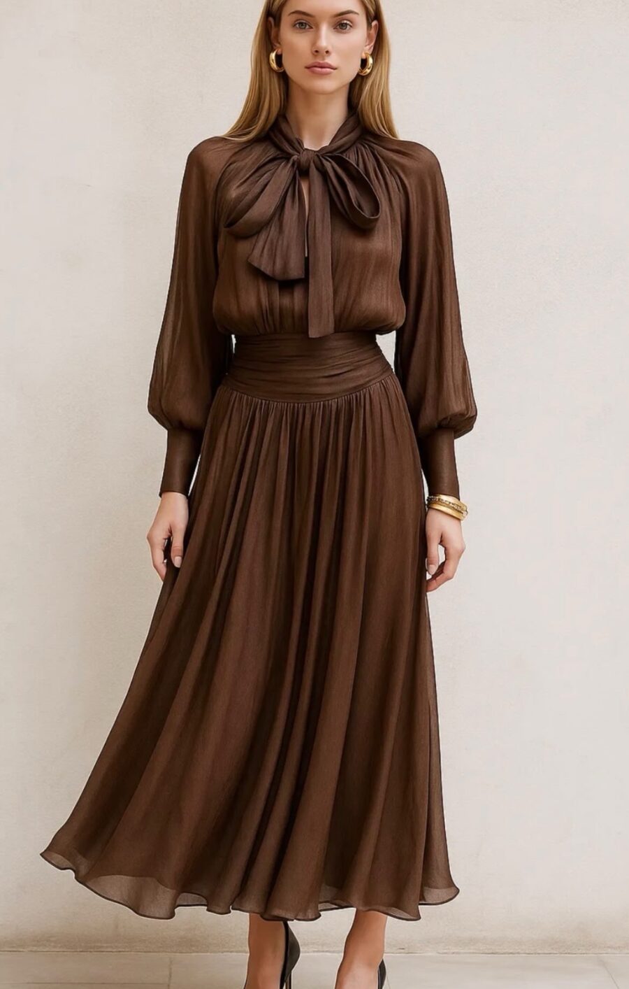 Volant dress brown