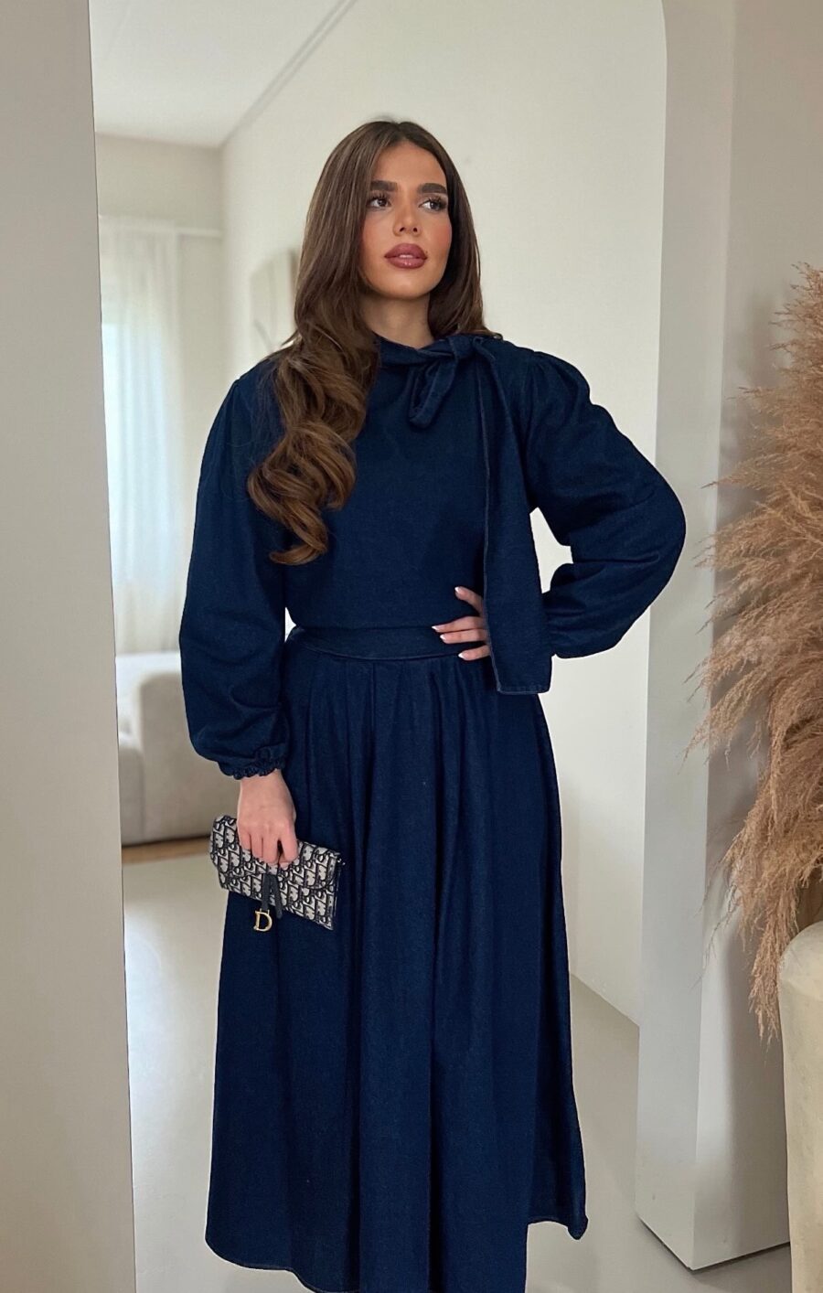 Denim cotton skirt set