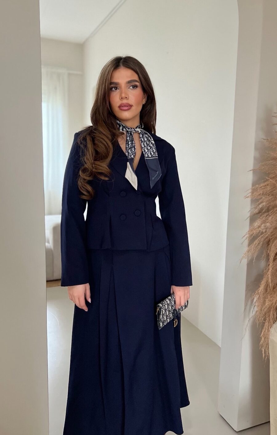 Fitted blazer skirt set navy