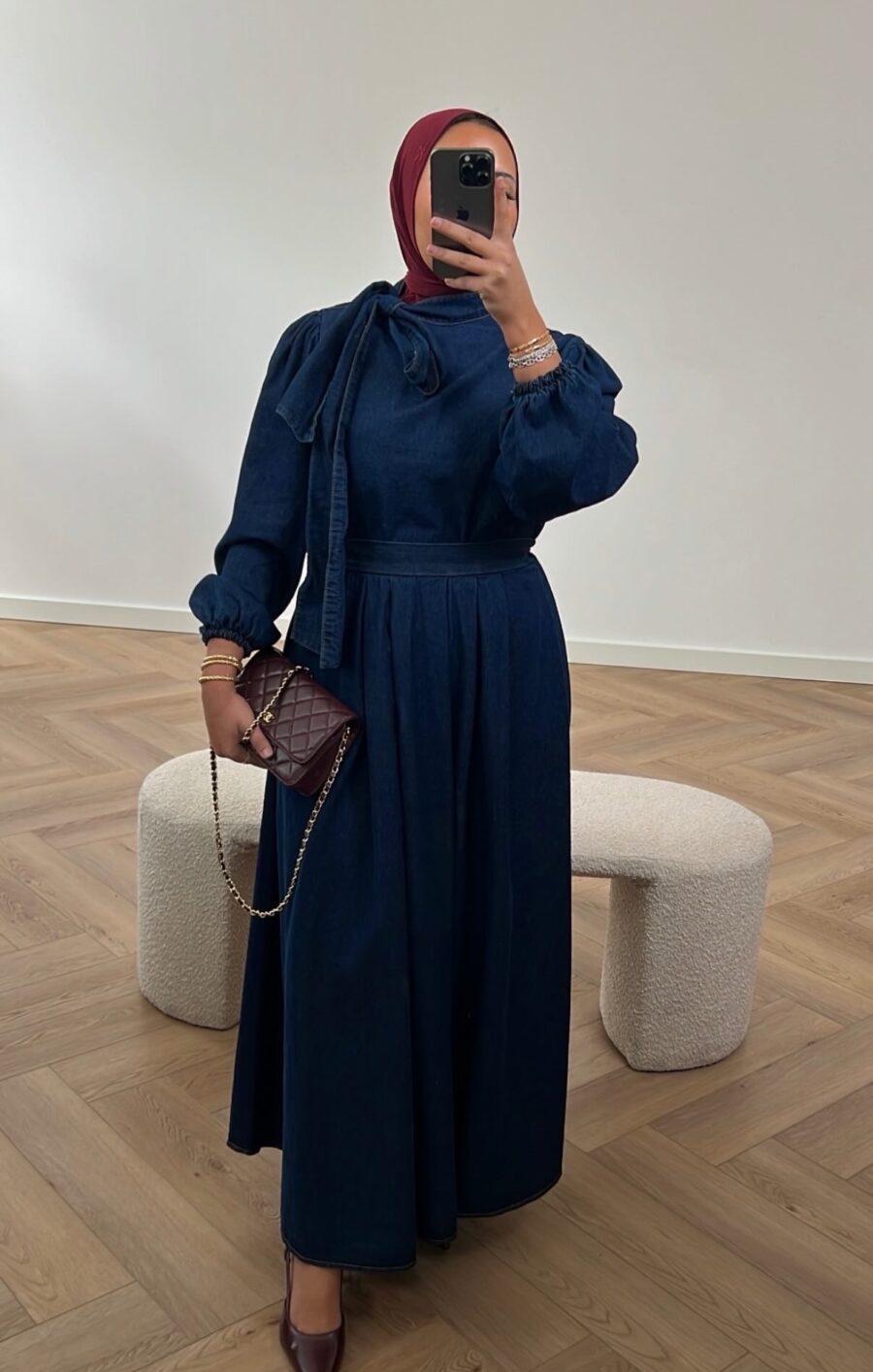 Denim bow cotton skirt set