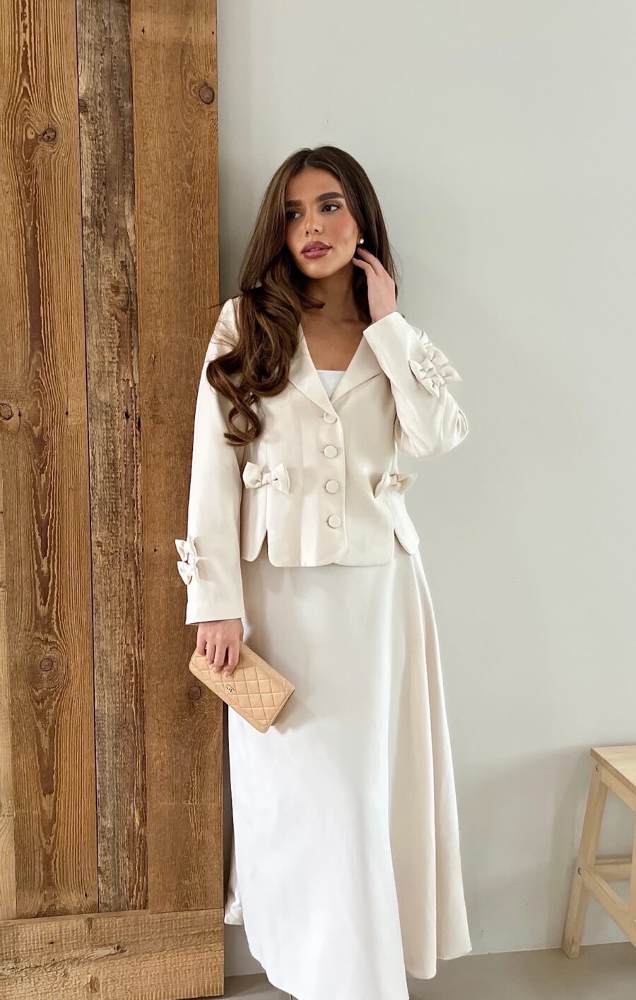 Bow skirt set beige