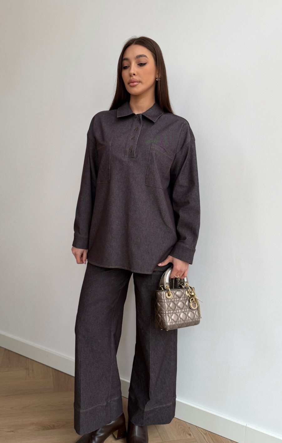 Adorafleur denim co-ord set brown