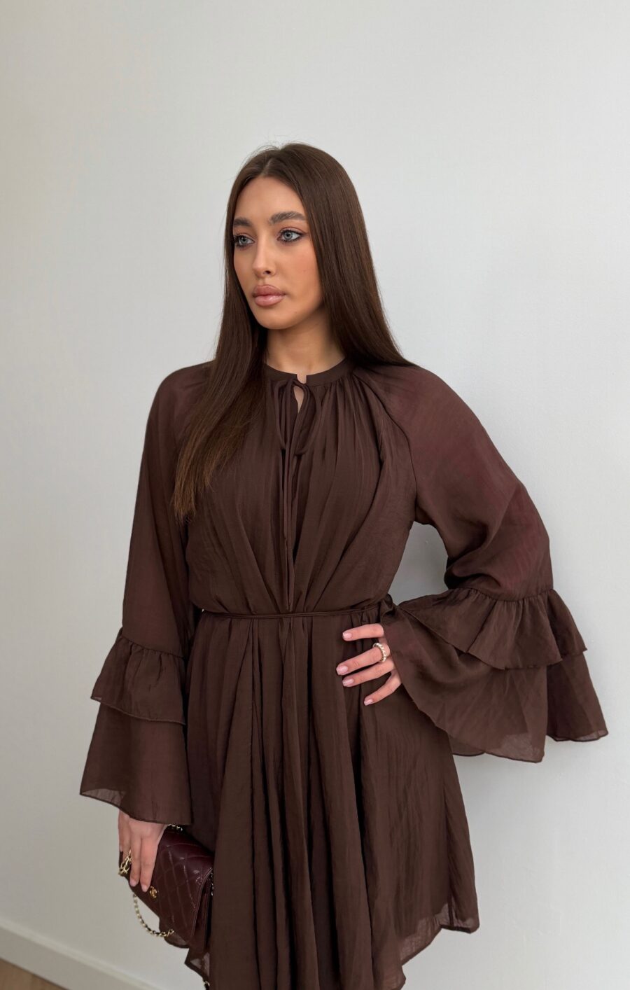 Chiffon mini dress brown