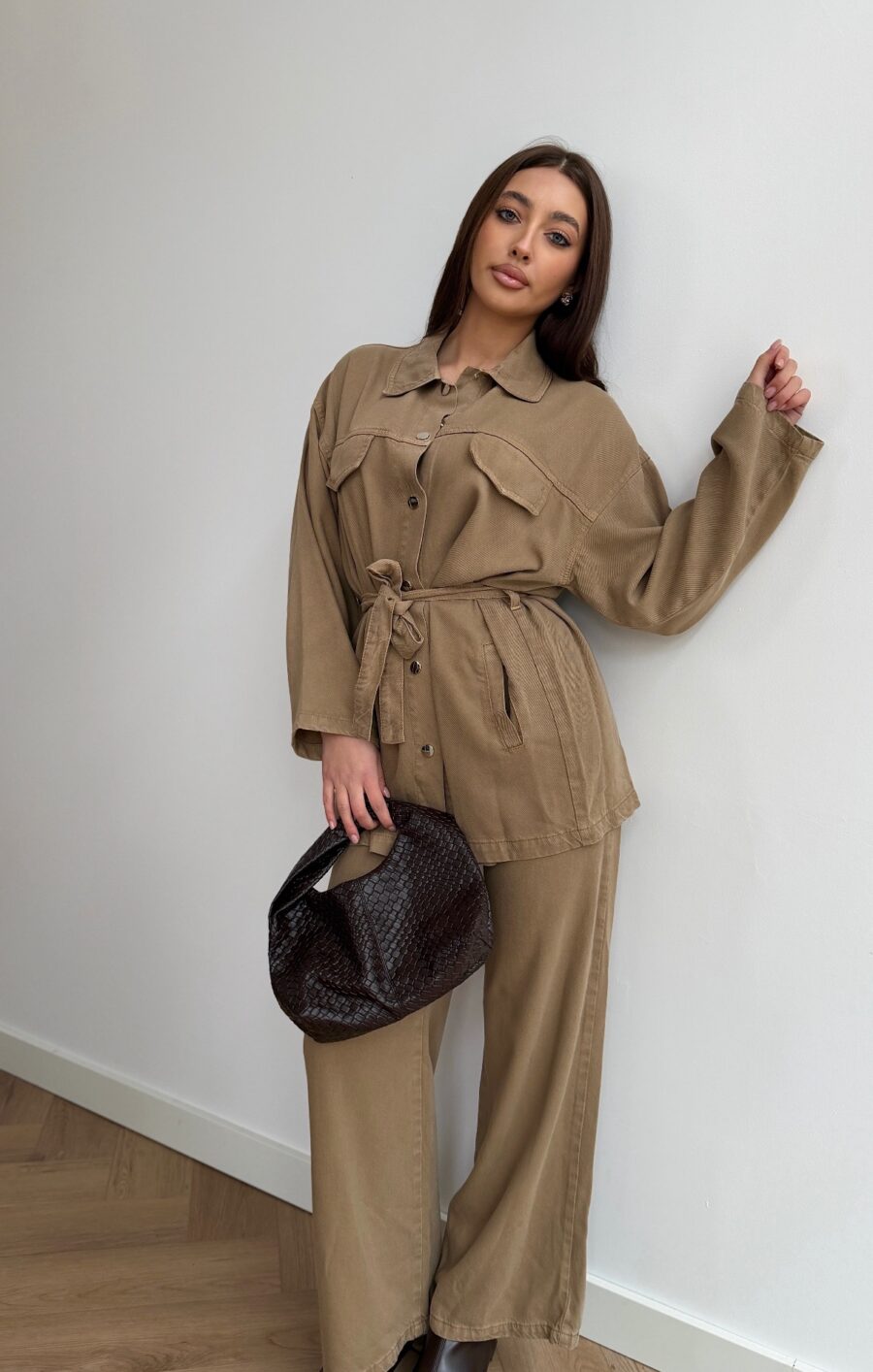 Tencel denim set taupe