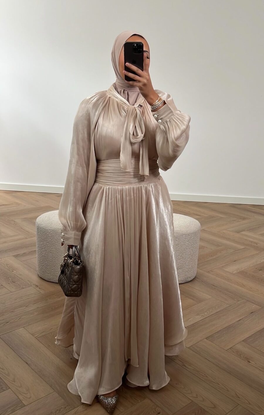 Volant silk dress champagne