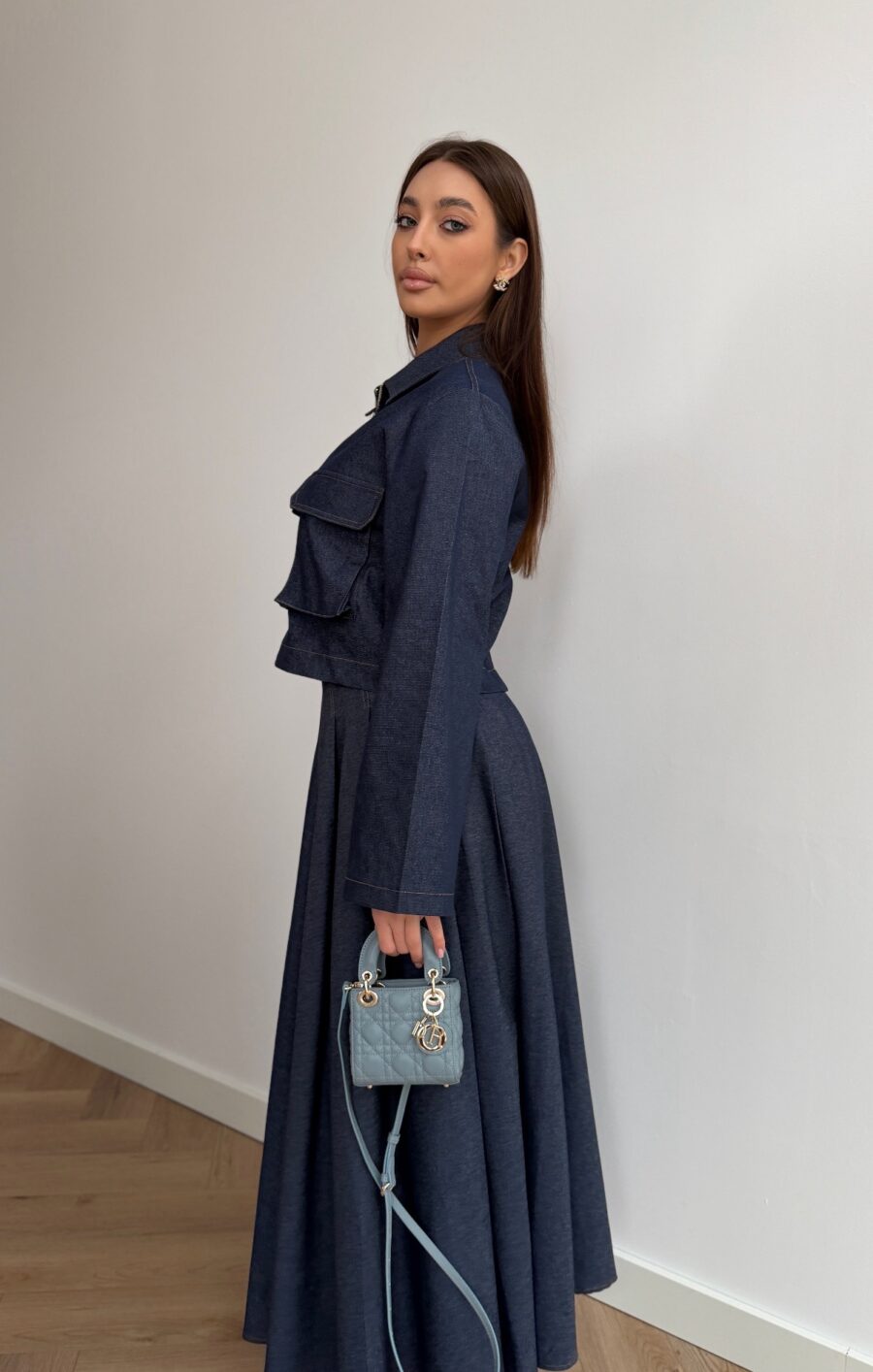 Adorafleur denim jacket skirt set