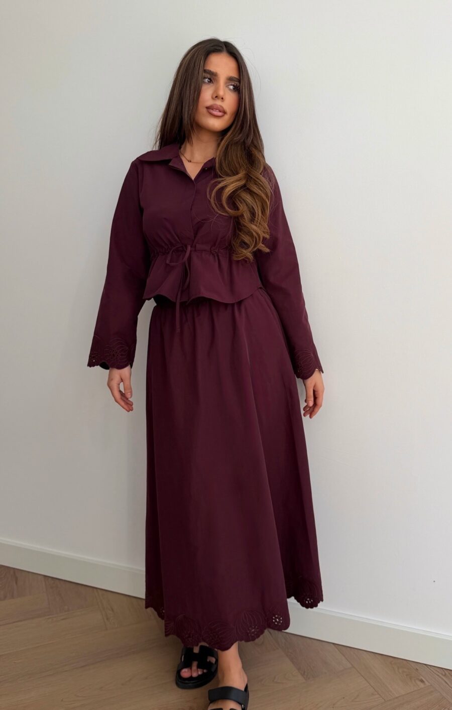 Soft popeline co-ord set burgundy