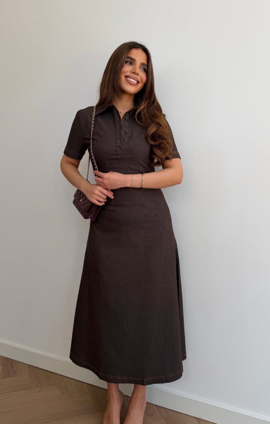 Denim fitted dress brown