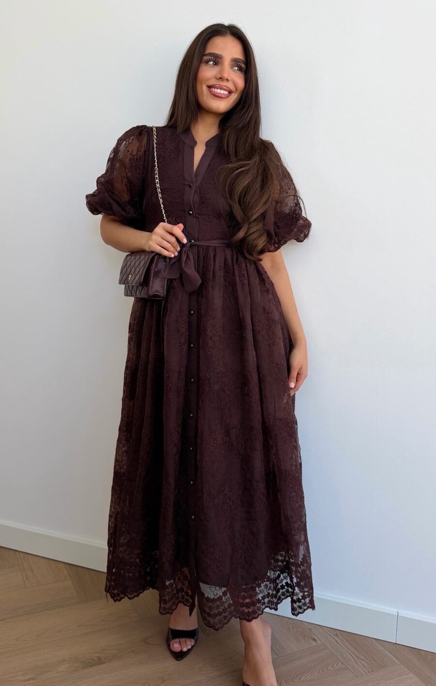 Broderie dress brown