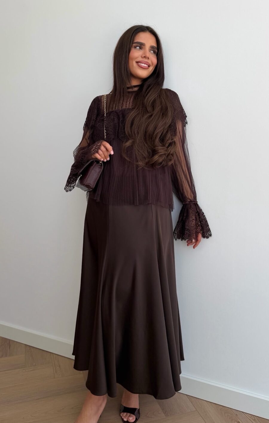 Satin a-line skirt brown | premium