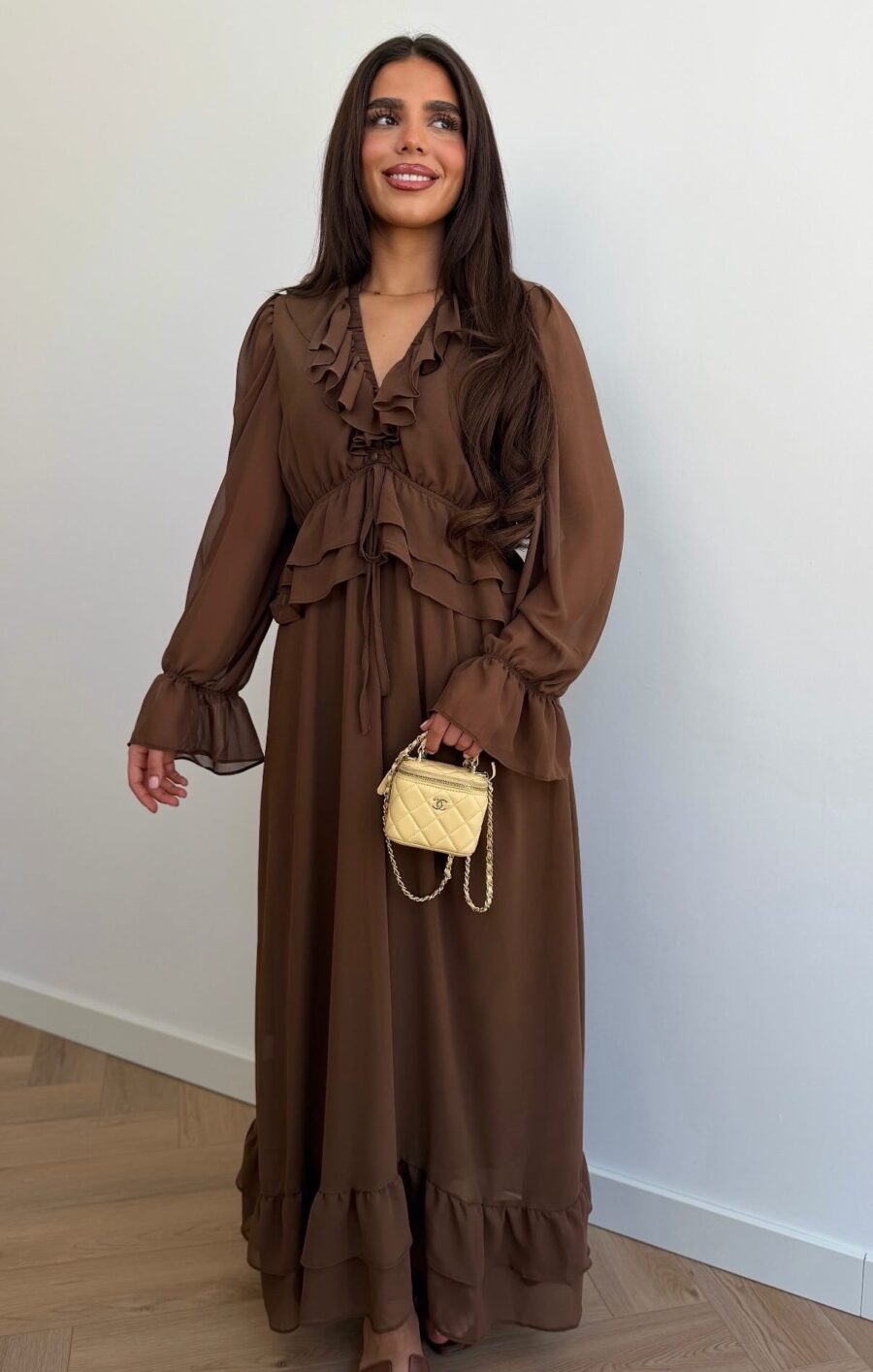 Ruffle dress brown