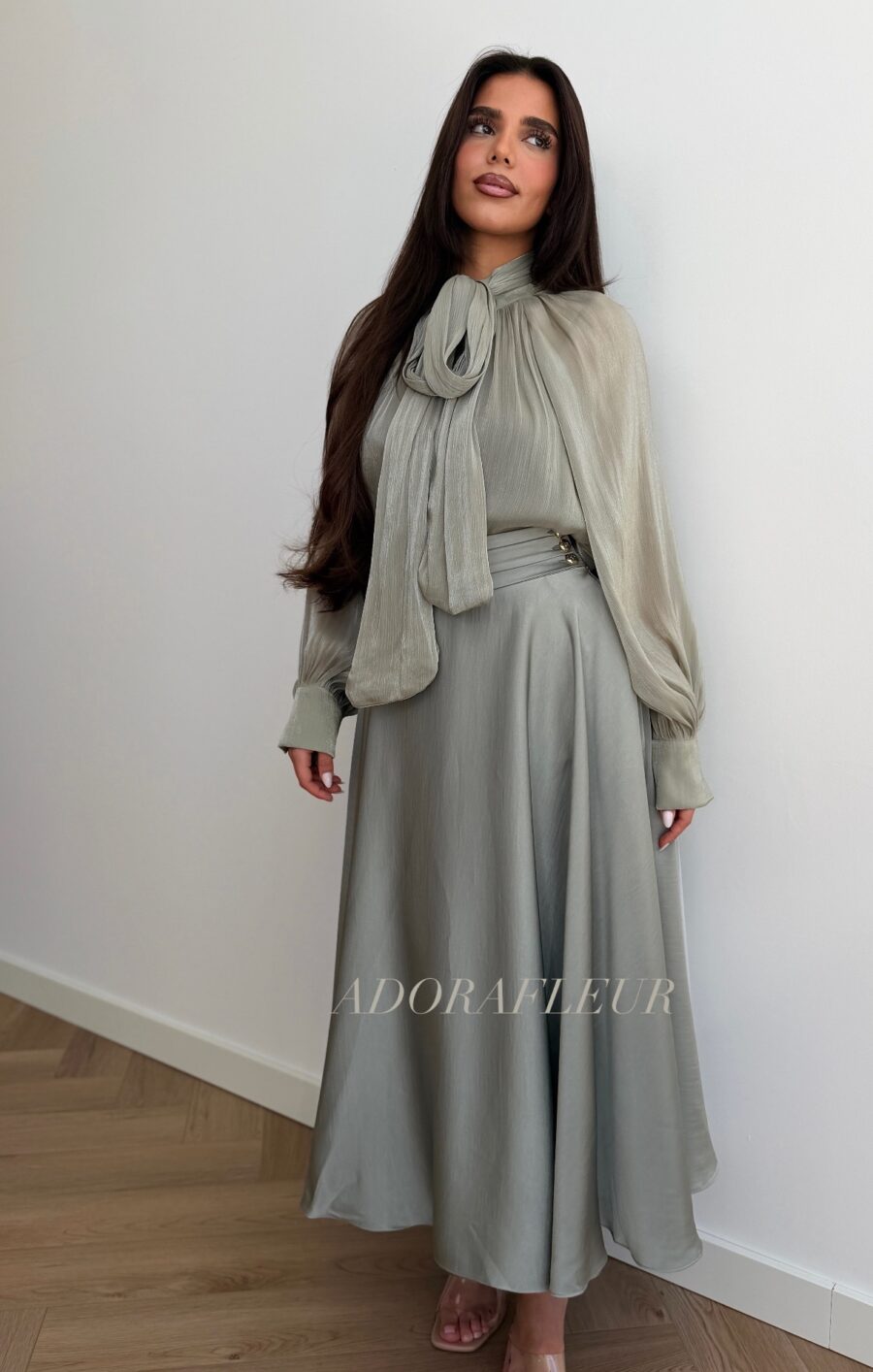 Chiffon silk blouse sagegreen