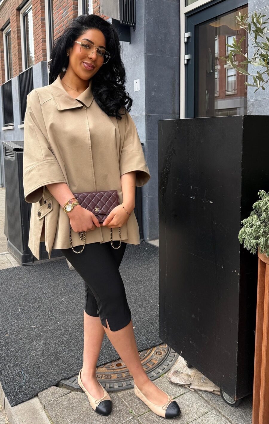 Midi cape coat camel