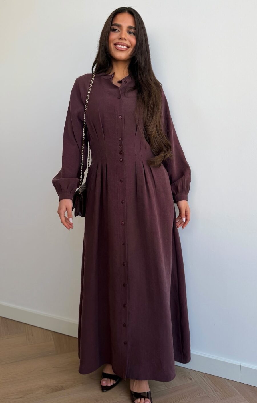 Long fitted tencel dress burgundy