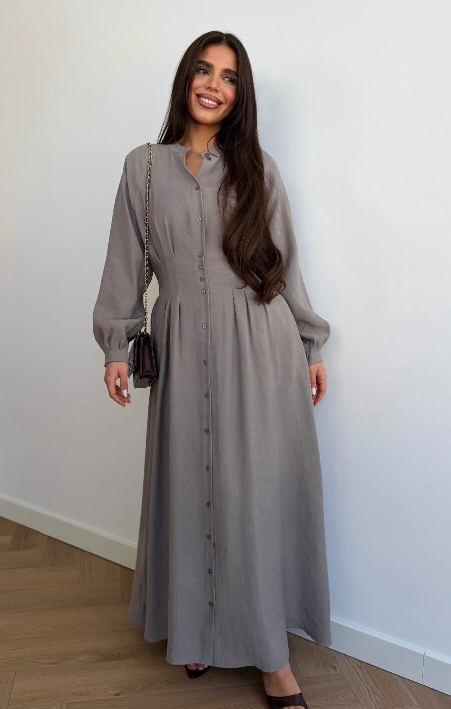 Long fitted tencel dress stone