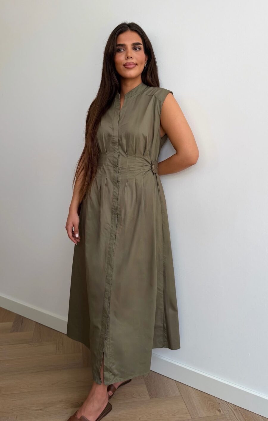 Cotton fitted dress khaki