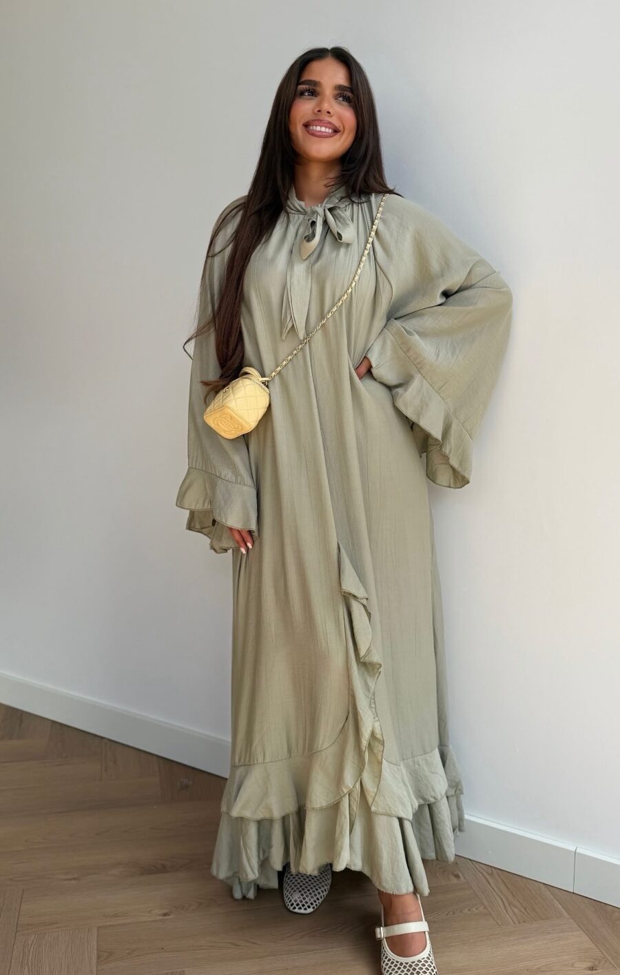 Long volant dress sagegreen