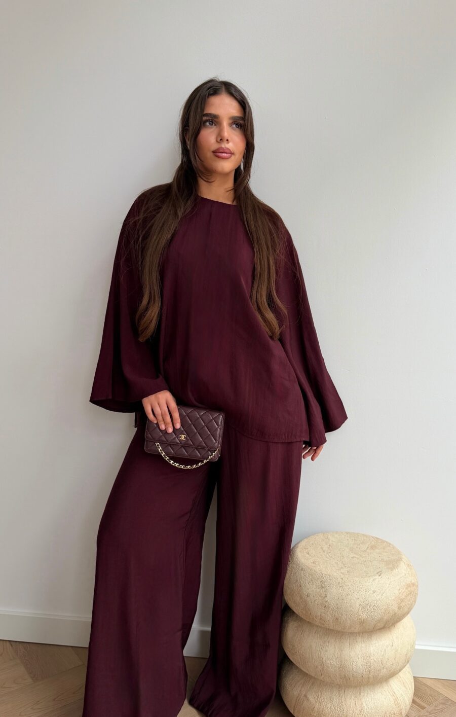 Wide leg co-ord set burgundy