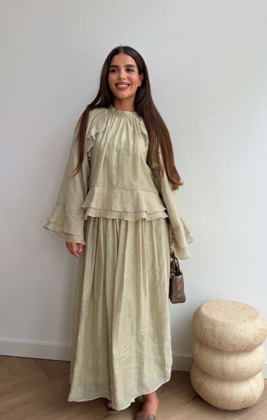 Volant skirt dress sagegreen