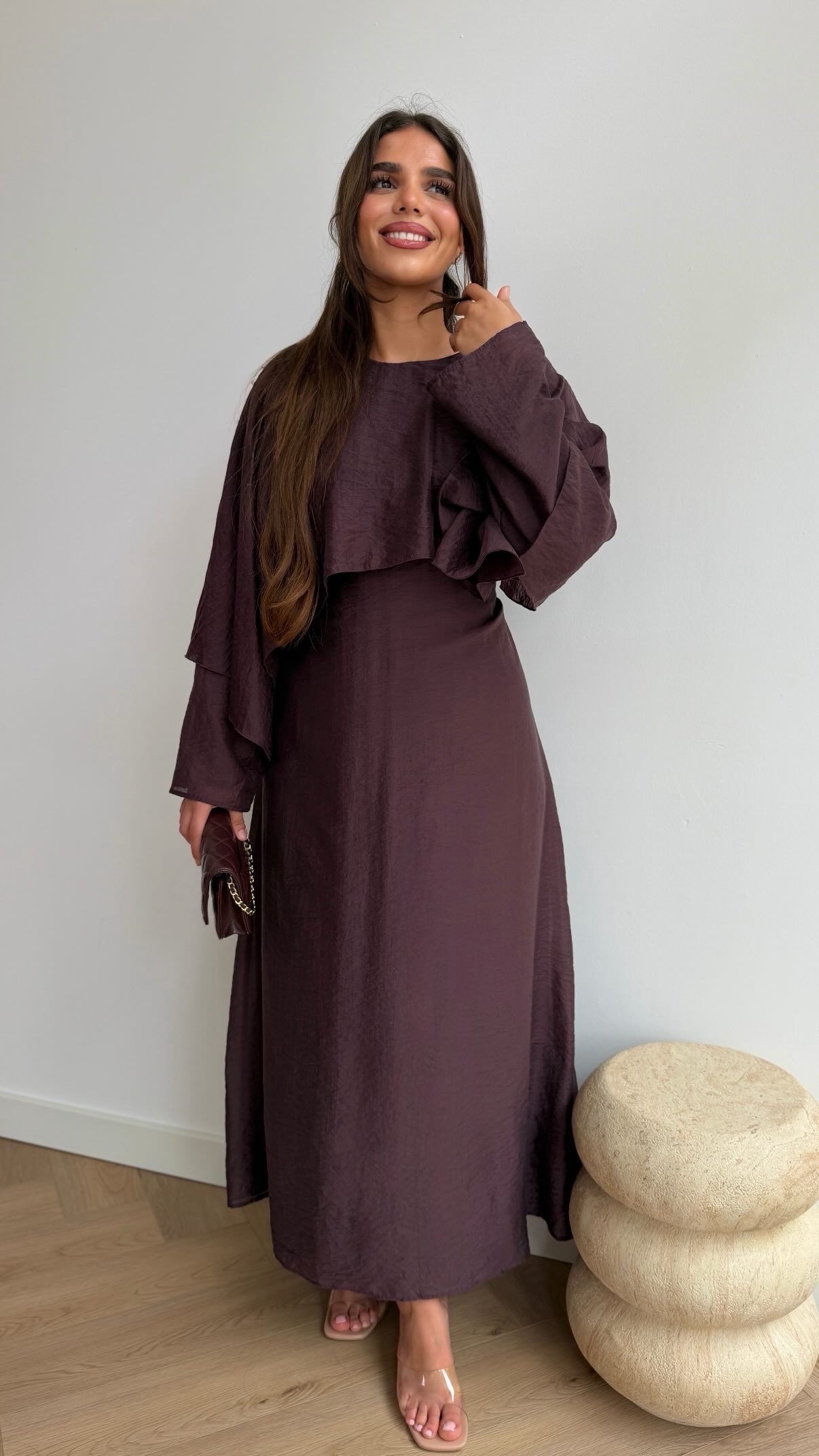 Long volant dress plum