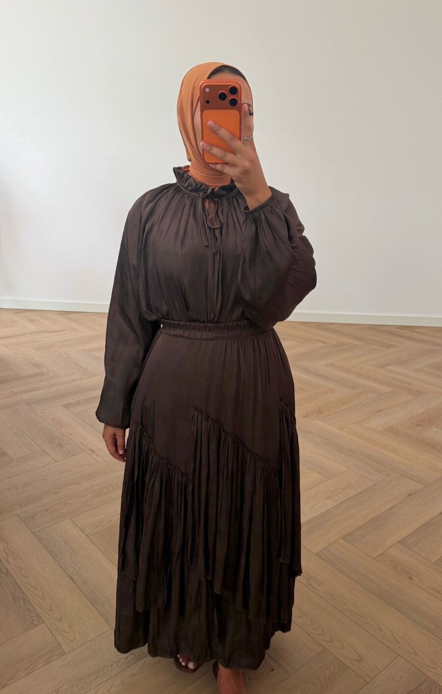 Fringe skirt set brown