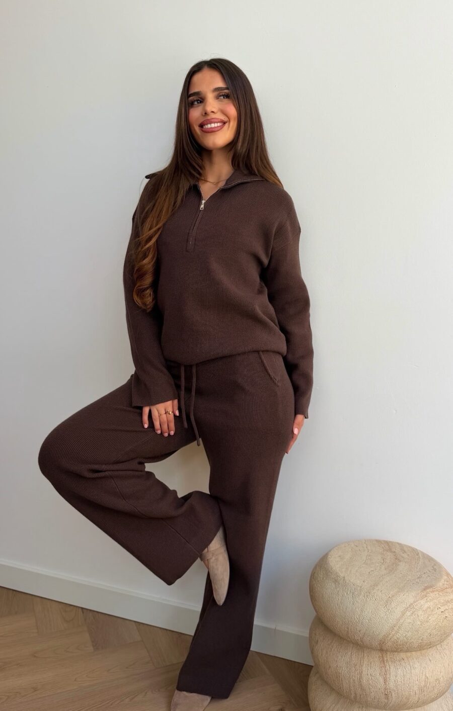 Wool zipped set brown