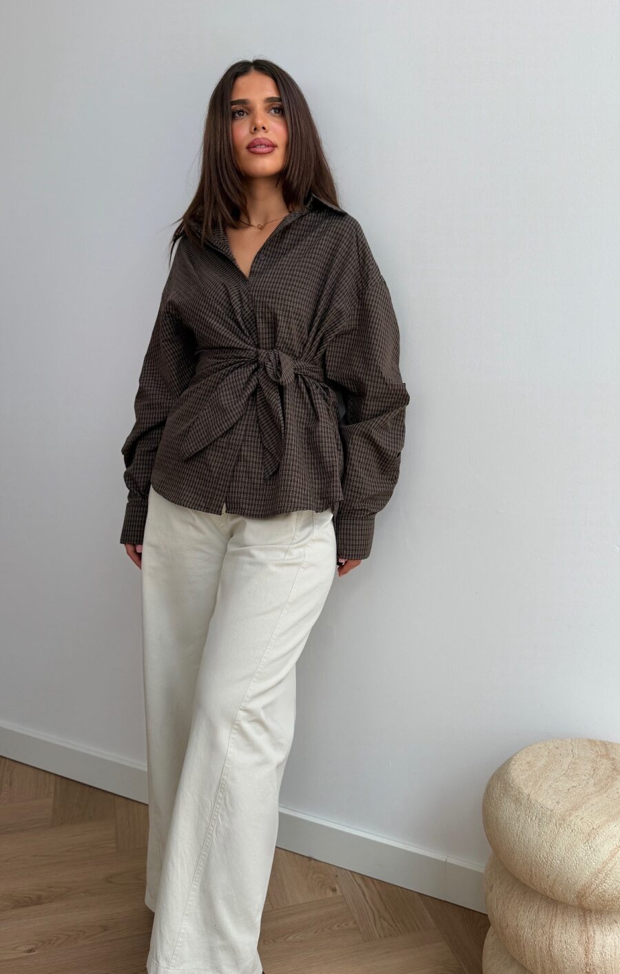 Checked wrap blouse