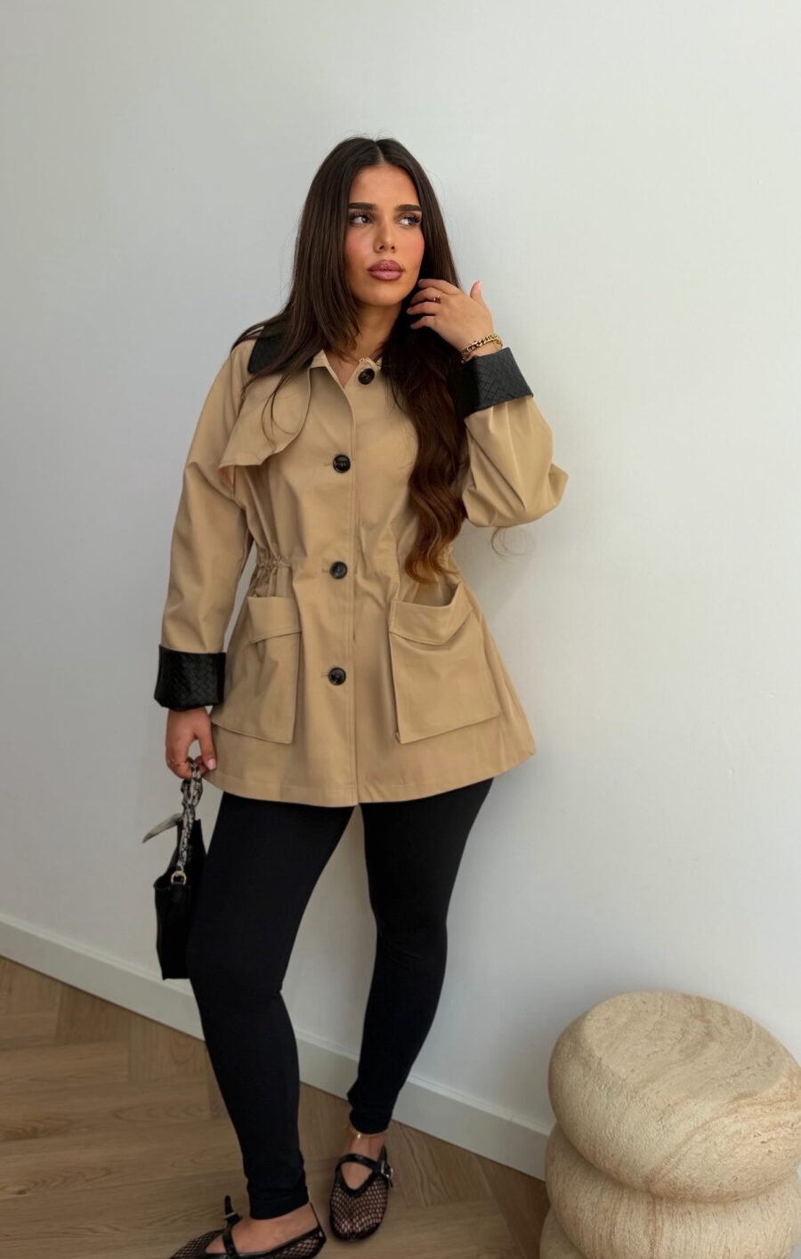 Trenchcoat leather twill beige