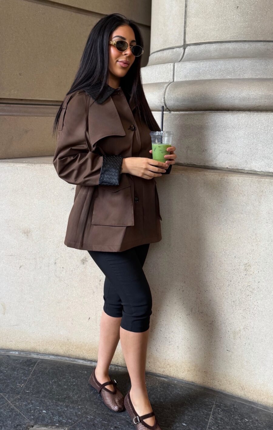 Trenchcoat leather twill brown