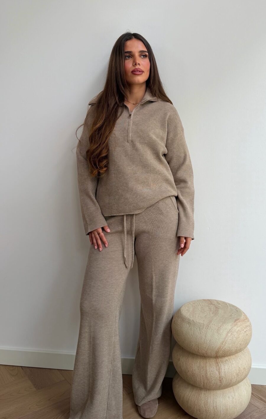 Wool zipped set taupe