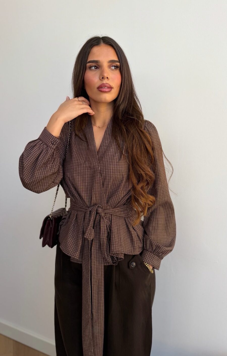 Tie blouse checked
