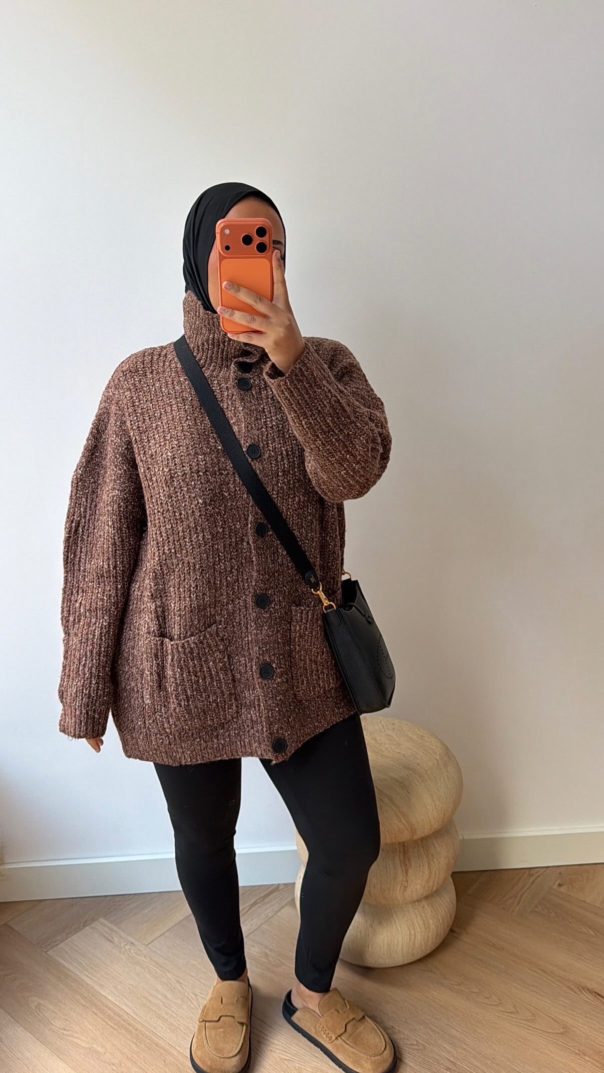 High neck cardigan oversized brown